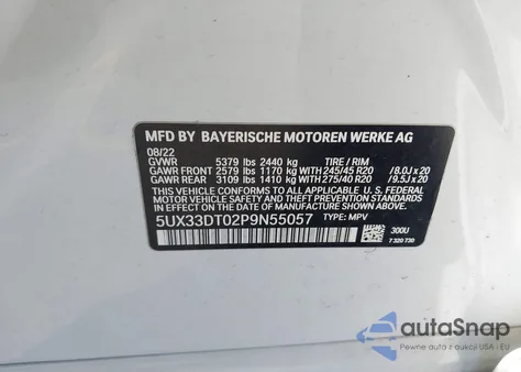 2023 BMW X4 xDrive30I z USA, uszkodzony, nr VIN 5UX33DT02P9N55057